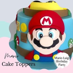Edible Super Mario Luigi Cake Topper, Personalized Name Age Birthday Set
